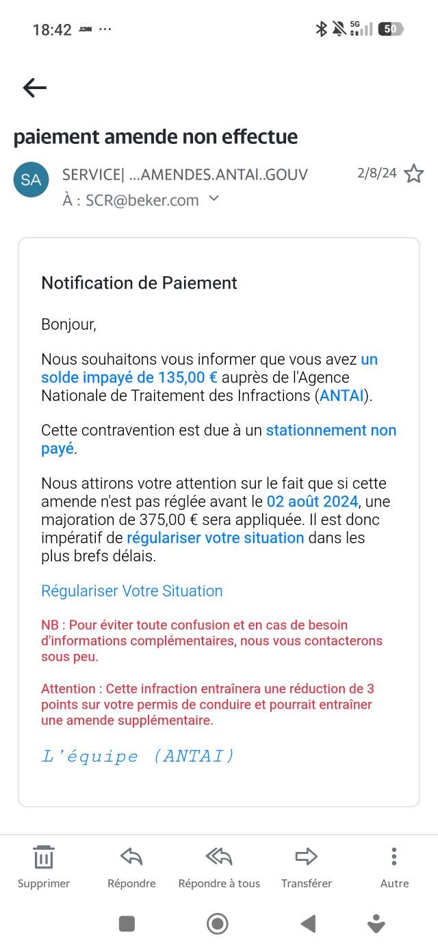 Voici une tentative d'arnaque