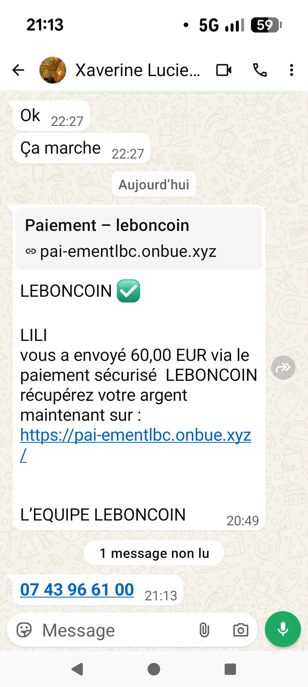 Suite à la mise en ligne d'une annonce sur Leboncoin